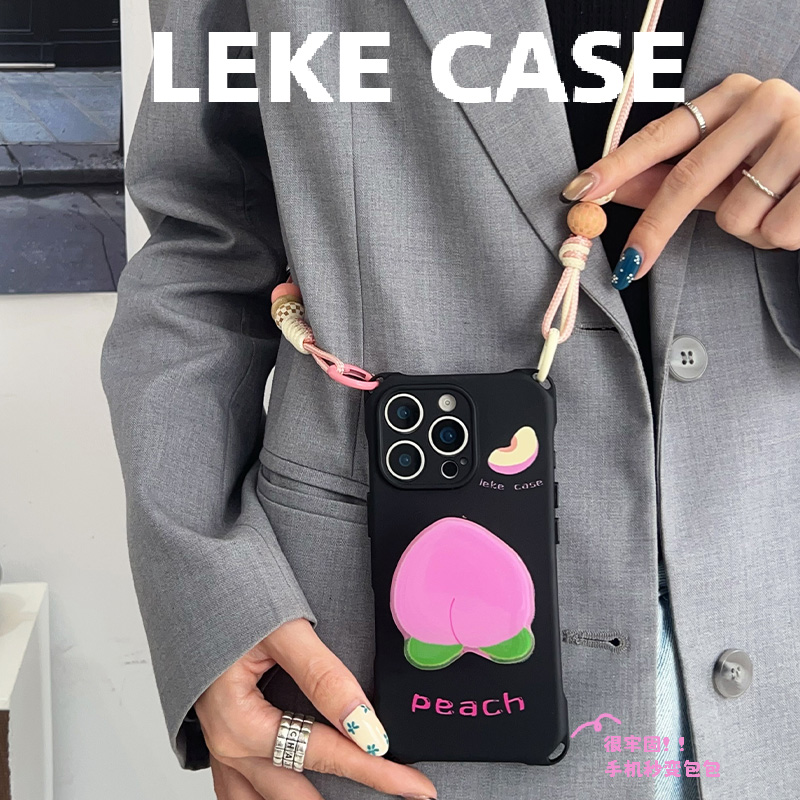 粉嫩嫩水蜜桃~四角挂绳手机壳