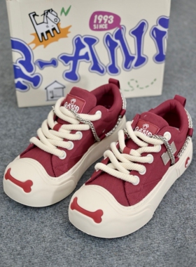 【夏之光同款】奇安达帆布鞋百搭开口笑大头鞋子女厚底红色板鞋男