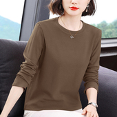 磨绒显瘦长袖 中年妈妈大码 百搭外穿上衣T恤 女2023秋冬新款 打底衫