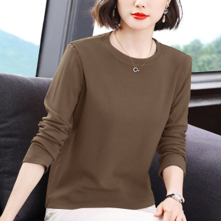 磨绒显瘦长袖 中年妈妈大码 百搭外穿上衣T恤 女2023秋冬新款 打底衫