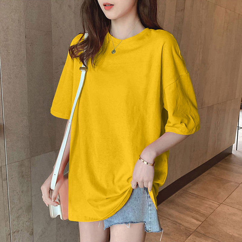 ins港味t恤女短袖夏季2024新款糖果色宽松大码百搭纯棉半袖上衣潮