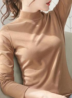 半高领打底衫女内搭秋冬加厚磨毛磨绒保暖秋衣长袖百搭修身上衣潮
