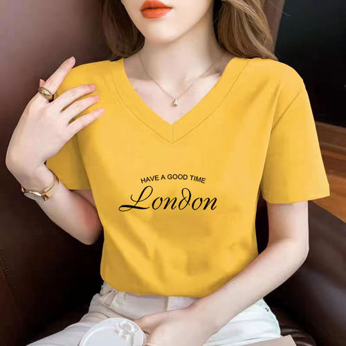 纯棉夏季韩版修身短袖V领