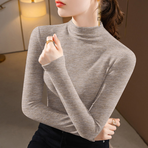 双面德绒半高领打底衫女士秋冬内搭2025新款t恤磨毛长袖保暖上衣