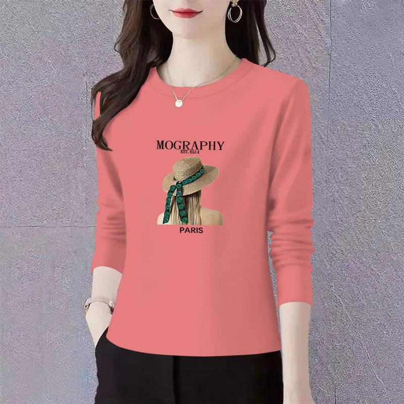 2025春秋新款洋气纯棉长袖T恤女中年上衣休闲百搭大码内搭打底衫