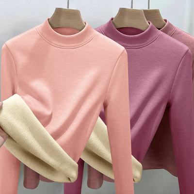 羊羔绒加绒加厚保暖内衣女装半高领秋冬季新款长袖内搭打底衫上衣