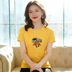 圆领纯棉T恤短袖女装夏季新款洋气减龄百搭修身显瘦气质上衣小衫