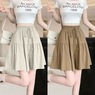 夏季爆款短裤女2025新款休闲宽松显瘦山本裤系带阔腿五分A字裙裤