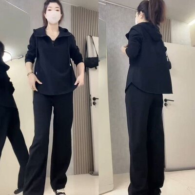 高级感半拉链休闲运动套装女春秋