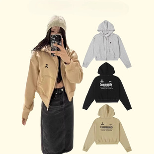 韩国RR潮牌卫衣拉链外套女款 2026春季新款连帽休闲百搭短款上衣