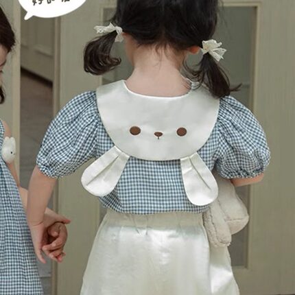 中小女童吊带裙2025夏季新款格子娃娃衫宝宝小清新风可爱小兔短裤