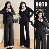 孕妇装 套装 春秋季 慵懒风显瘦抽绳阔腿裤 三件套200斤 2026新款 大码