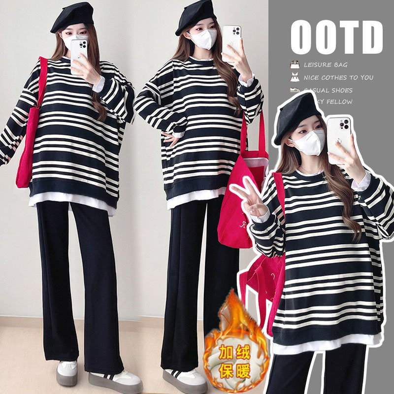 孕妇卫衣套装2025秋冬款加绒