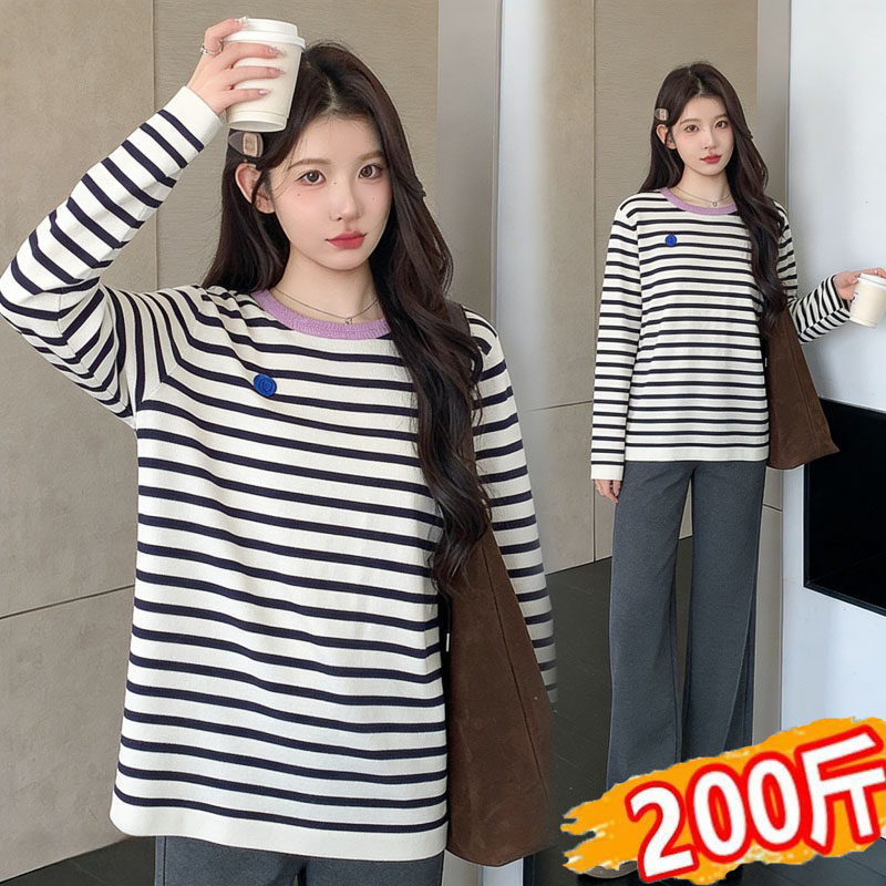大码孕妇装T恤打底衫2026春季时尚条纹长袖宽松显瘦针织上衣200斤,孕妇装/孕产妇用品/营养,针织衫,淘宝优惠券,粉丝福利购,淘宝优惠卷