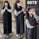 时髦衬衫 连衣裙秋冬2025新款 领拼接假两件卫衣裙200斤 孕妇装 大码
