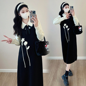 大码 秋冬气质显瘦假两件拼接针织毛衣裙200斤 孕妇连衣裙2025新款