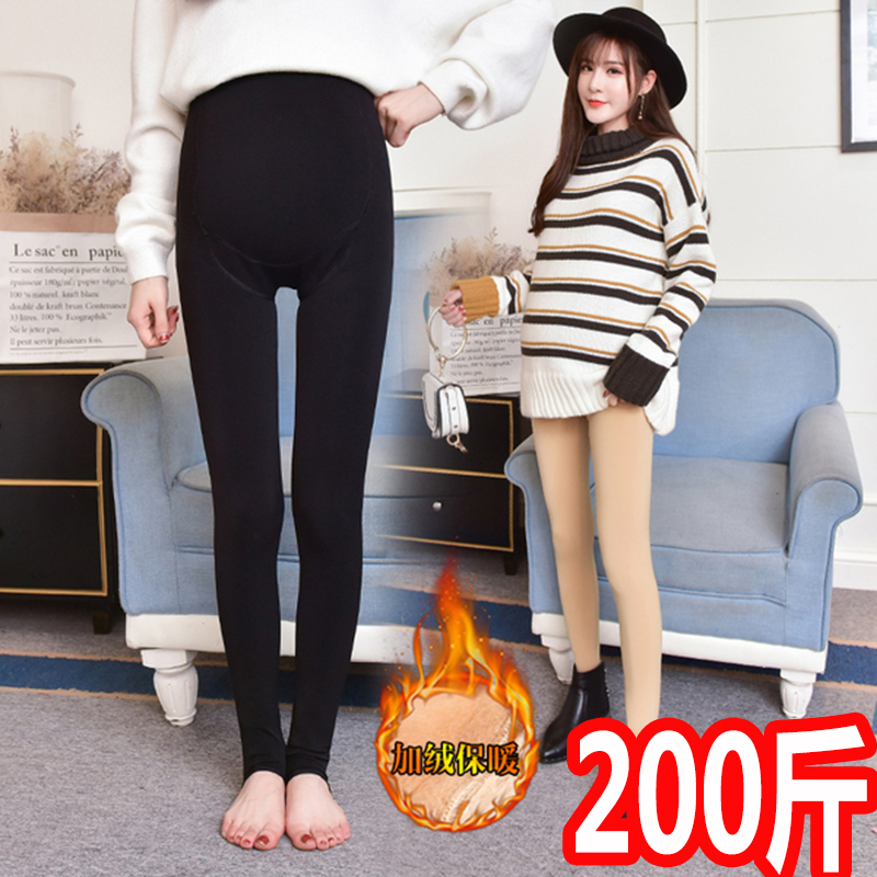 大码孕妇打底裤袜裤秋冬加绒加厚连裤丝袜踩脚怀孕托腹棉裤200斤