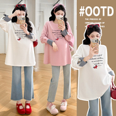 打底衫 大码 长袖 上衣洋气遮肚宽松纯棉刺绣t恤春秋装 200斤 孕妇春装