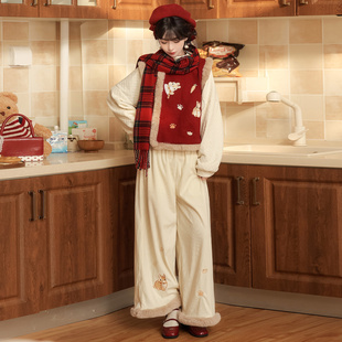 忆汉兮原创汉服女【瑶瑶兔】汉元素圆领上衣复古时尚秋季加厚款