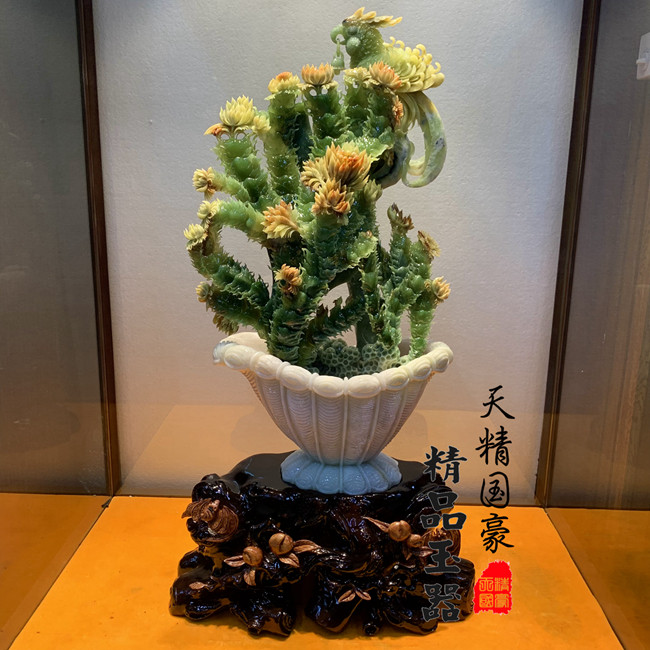 玉石摆件客厅天然岫玉摆件原石玉雕摆件家居玄关乔迁礼品蟹爪兰