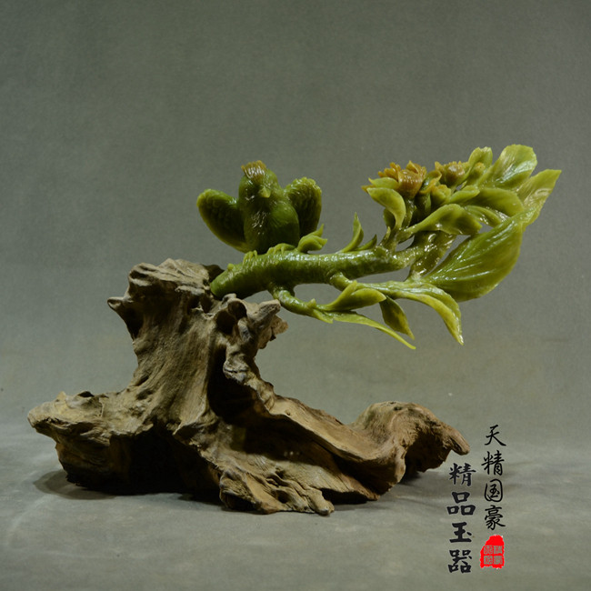 玉石摆件客厅天然岫玉摆件原石玉雕摆件家居镇宅乔迁礼品翠鸟报喜