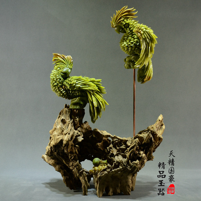 玉石摆件客厅天然岫玉摆件原石玉雕摆件玄关装饰乔迁礼品鹦鹉