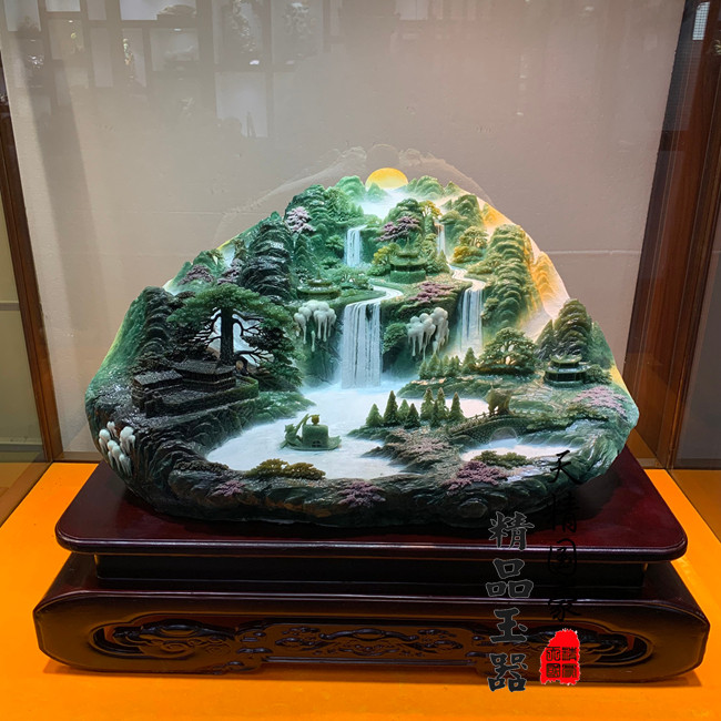 玉石摆件客厅天然岫玉摆件原石玉雕摆件水墨山水玄关乔迁开业礼品
