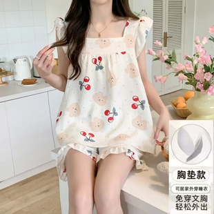 带胸垫睡衣女夏季吊带薄款新款女士套装直播可爱可外穿家居服夏天