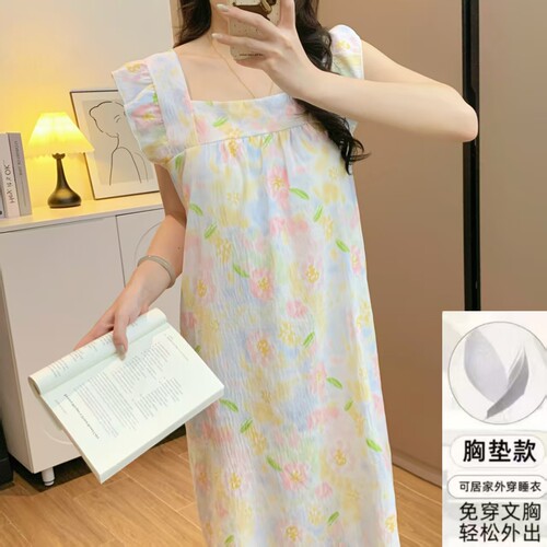 带胸垫睡裙夏季吊带薄款睡衣女新款女士学生网红家居服夏天连衣裙