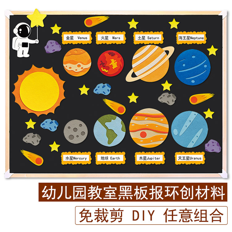 幼儿园中小学校太空环创科普黑板报文化区角墙贴太阳宇宙教室布置