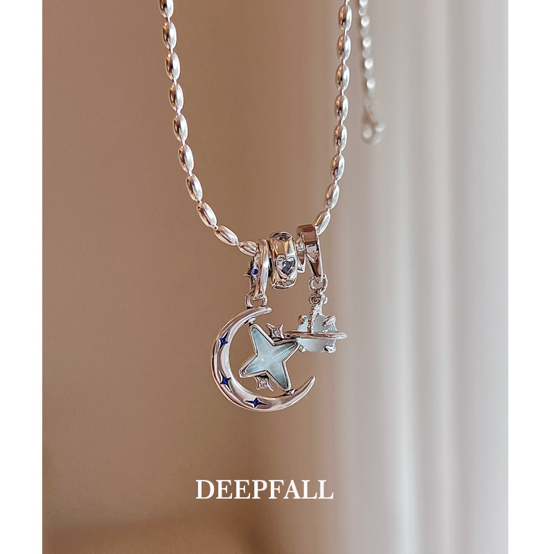 DEEPFALL 浪漫宇宙系列•925纯银项链月亮芒星小星球吊坠锁骨链