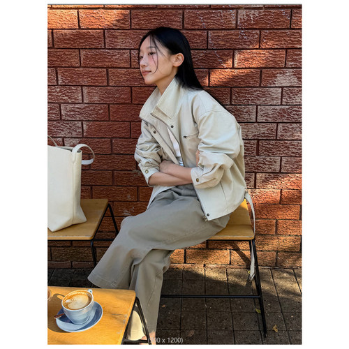 立领工装天丝棉夹克女2026秋冬新款百搭拉链抽绳口袋外套上衣