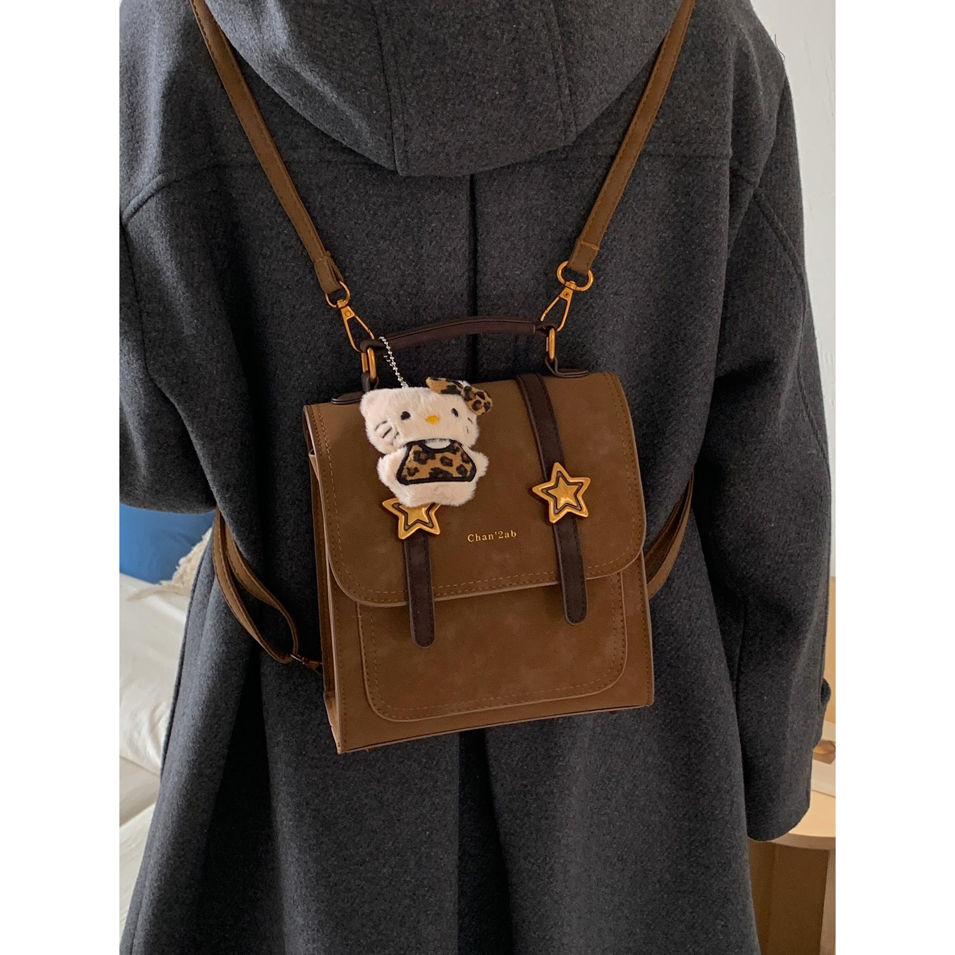 覆古双肩包女时尚小众设计学生上课书包斜挎小方包多功能旅游背包