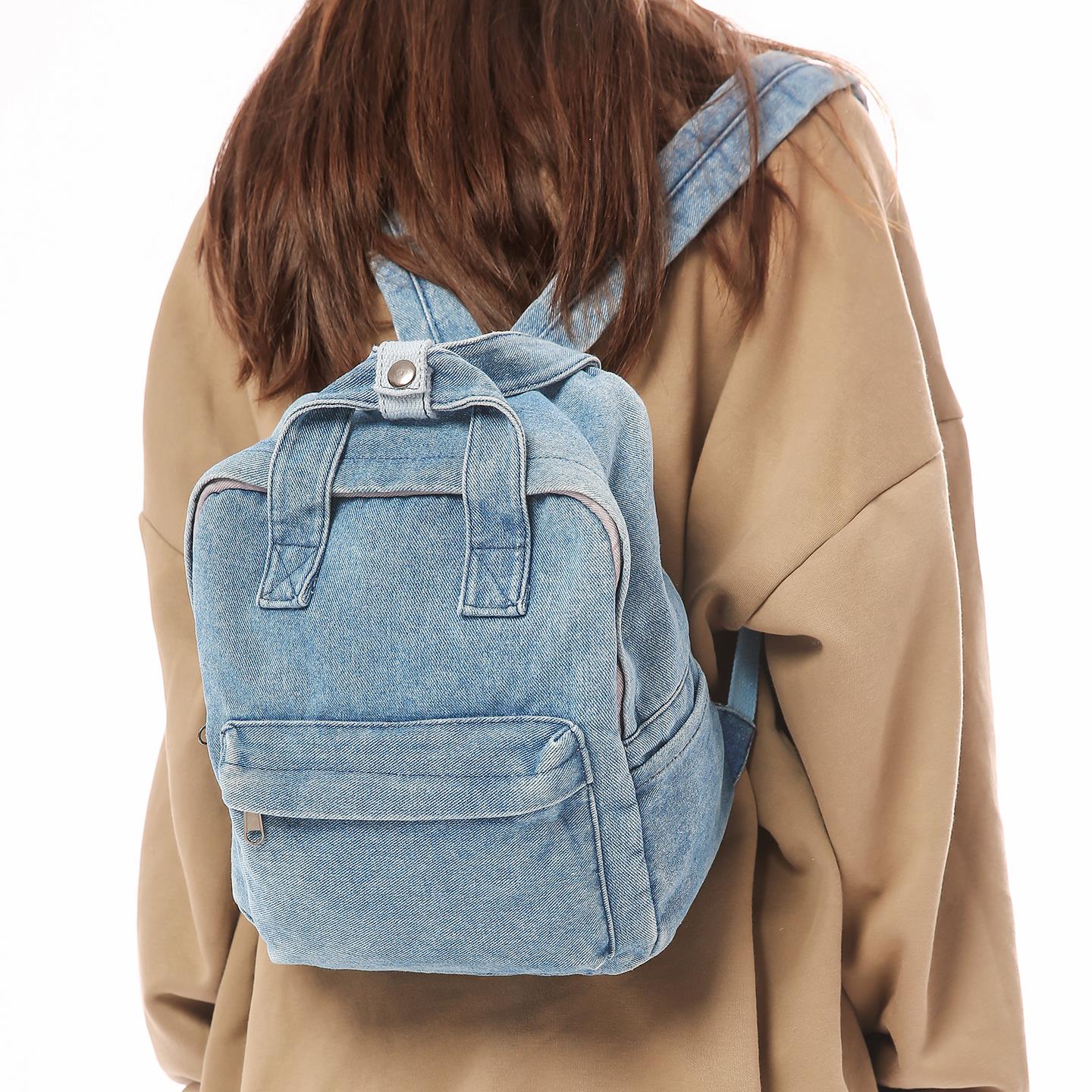 小型双肩包女2025新款手提两用复古水洗帆布包牛仔布森系小背包男