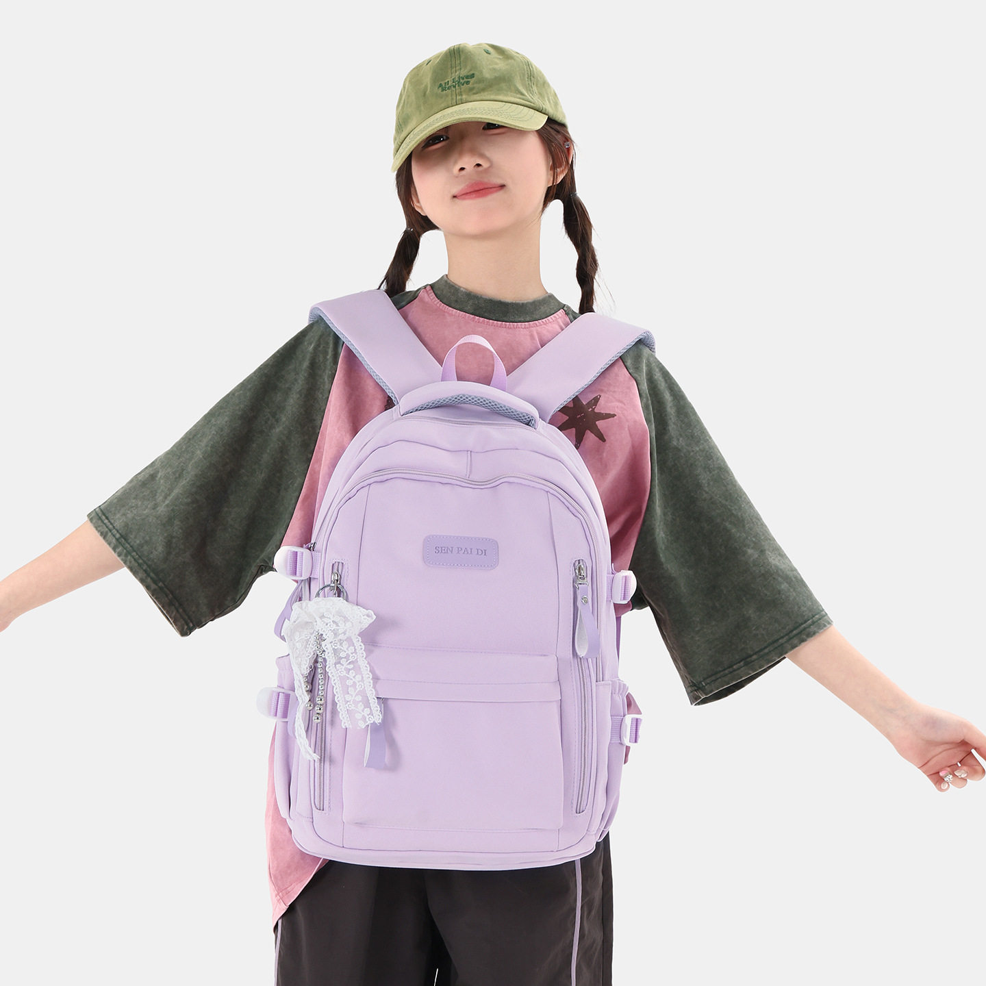 2026新款大容量简约双层尼龙布初高中学生书包大学生双肩包旅游