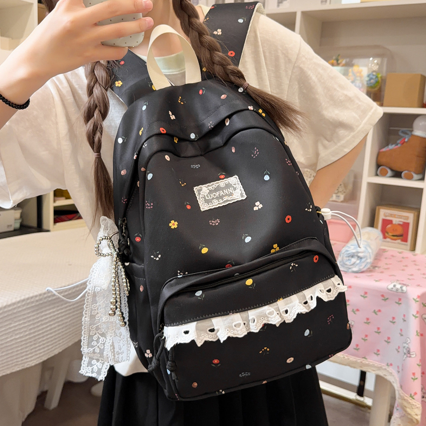 新款少女双肩痛包可爱星星印花学生书书包轻便大容量初中生书包女