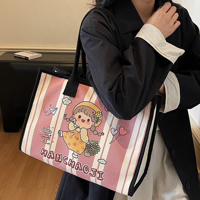 日系可爱帆布包女2025新款休闲大容量托特包外出手提购物袋妈咪包