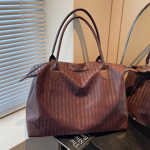 2025新款高级感手提单肩编织包大容量通勤旅行包轻便旅游包健身包