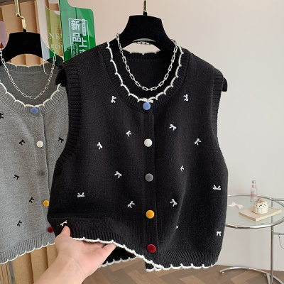 甜美减龄蝴蝶结针织马甲背心女秋冬洋气花边叠穿显瘦内搭坎肩上衣