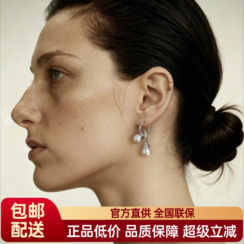 FataViamS925银珍珠打结耳环耳扣耳饰女气质轻奢高级感小众设计款