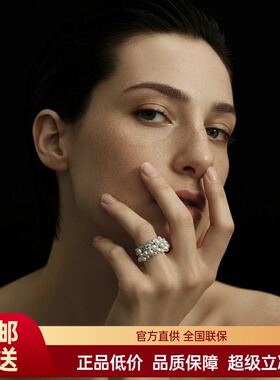 FataViamS925纯银宽版珍珠锆石水晶小众高级感轻奢开口食指戒指女
