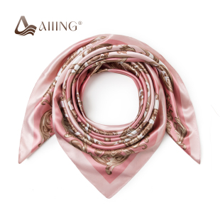 新款 春秋女士粉金巴洛克仿真丝大方巾宫廷复古风通勤约会披肩丝巾