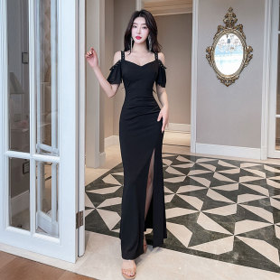 夜场ktv小姐晚礼服女性感长款长裙桑拿足疗技师工作服显瘦连衣裙