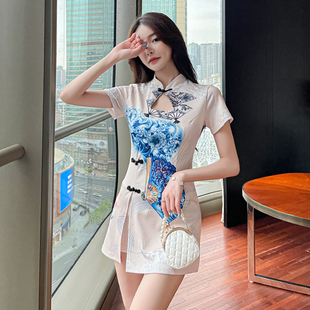 养生馆工衣显瘦桑拿性感改良旗袍套装足疗足浴女技师工作服连衣裙