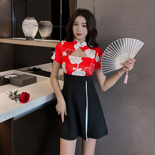 技师服中式连衣裙气质显瘦旗袍