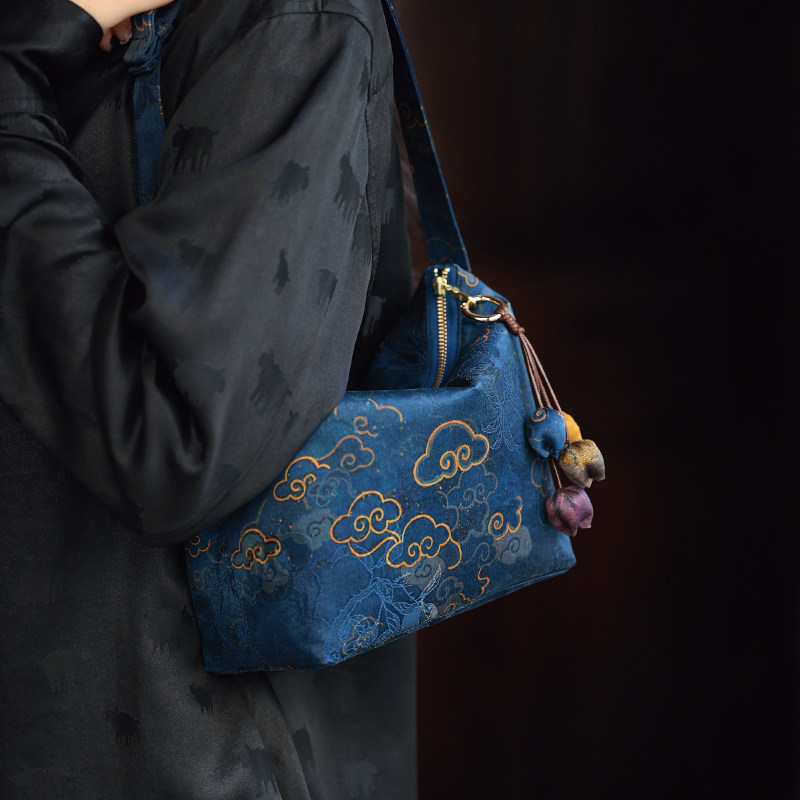 双姊妹原创香云纱单肩腋下手提包新中式复古饭盒包复古感小众新款