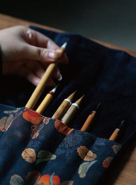 香云纱手工笔帘笔袋中国风古风钢笔毛笔大容量收纳包多功能文具袋