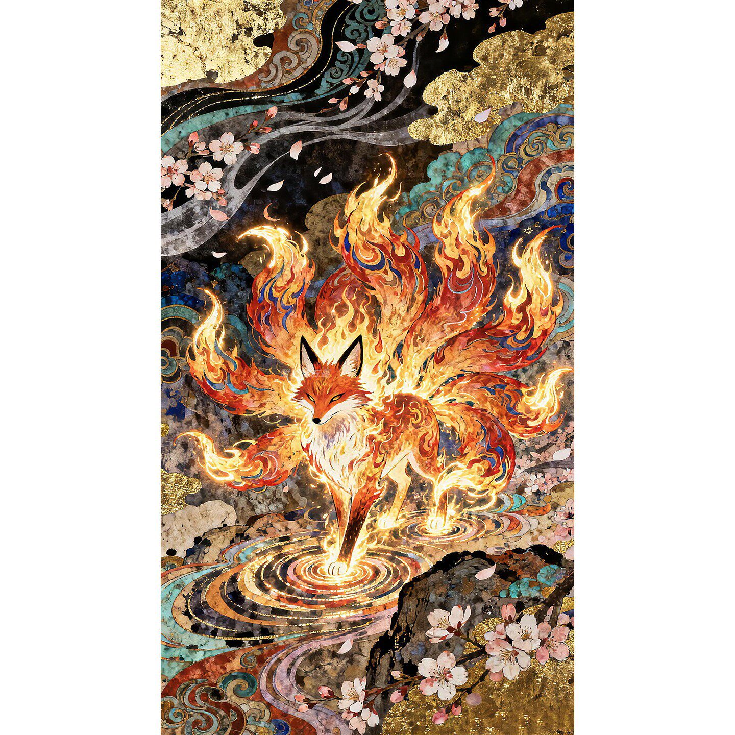 古典DIY方钻满粘贴钻钻石画钻石绣带钻山海经火焰色九尾狐玄关二
