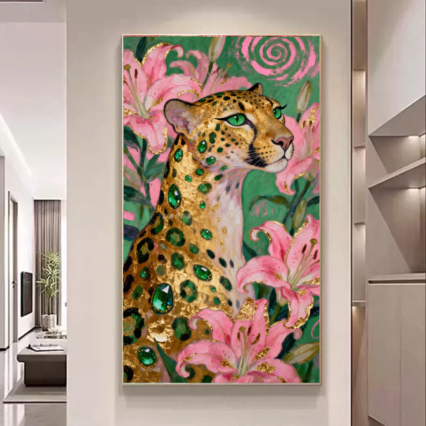 新款DIY树脂方钻满钻钻石画粉色百合花绿宝石金色豹子三贴钻砖绣