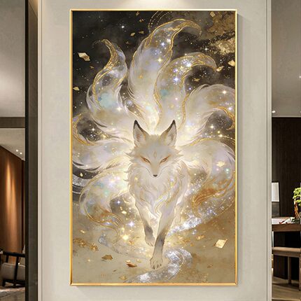 2026新款DIY手工贴钻方钻满钻砖绣钻石画发光透明白色九尾狐玄关